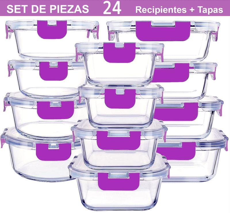 Szklane pojemniki na żywność – zestaw 24 sztuk (12 pojemników i 12 pokrywek) – nadające się do mycia w zmywarce